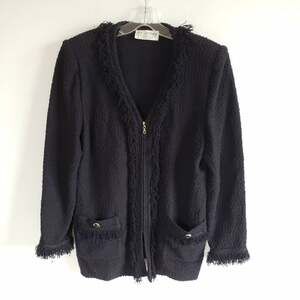 St. John Collection Women’s Black Fringe Textured Knit Zippered Jacket